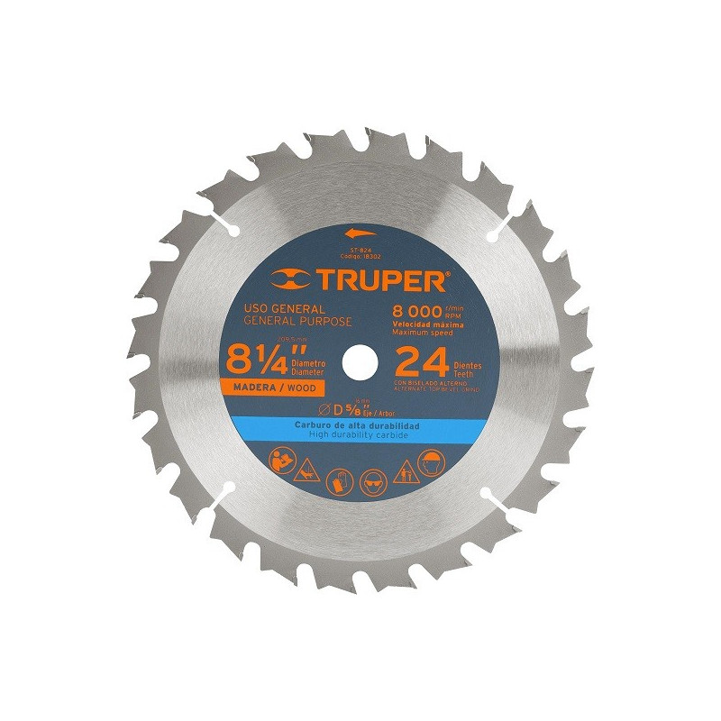  Discos Sierras 8-1/4" 24Dientes C5/8" para madera, Truper 18302 23.728814 Discos Sierras 8-1/4" 24Dientes C5/8" para madera, Tr