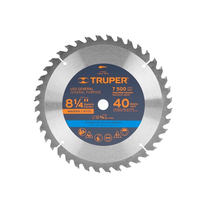  Discos Sierras 8-1/4" 40Dientes C5/8" para madera, Truper 18303 27.118644 Discos Sierras 8-1/4" 40Dientes C5/8" para madera, Tr