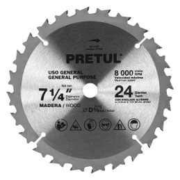  Discos sierras 7-1/4" 24Dientes C5/8", para madera, Pretul 27055 15.423729 Discos sierras 7-1/4" 24Dientes C5/8", para madera, 