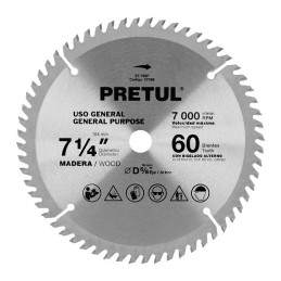 Discos sierras 7-1/4" 60Dientes C5/8", para madera, Pretul 27059 21.186441 Discos sierras 7-1/4" 60Dientes C5/8", para madera, 