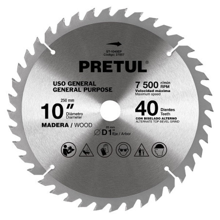  Discos sierras 10" 40Dientes C1", para madera, Pretul 27057 28.813559 Discos sierras 10" 40Dientes C1", para madera, Pretul 270