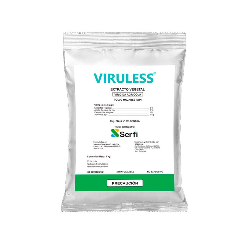  Viruless 1Kg, Extractos vegetales+Aceite de clavo de olor+Extracto de Jengibre, Viricida agricola, Serfi 333.050847 Viruless 1K