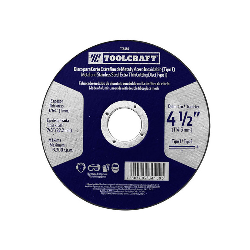  Disco corte Metal Fino 4 1/2" x1mm E7/8 OAluminio Toolcraft TC3456 3.559322 Disco corte Metal Fino 4 1/2" x1mm E7/8 OAluminio T