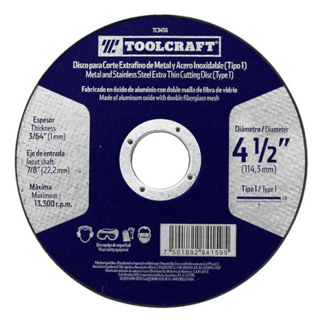  Disco corte Metal Fino 4 1/2" x1mm E7/8 OAluminio Toolcraft TC3456 3.559322 Disco corte Metal Fino 4 1/2" x1mm E7/8 OAluminio T