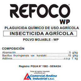  Refoco 1Kg, Abamectin+Bacillus thuringiensis var. Kurstaki, Insecticida accion ingestion contacto, CAISAC 114.40678 Refoco 1Kg,