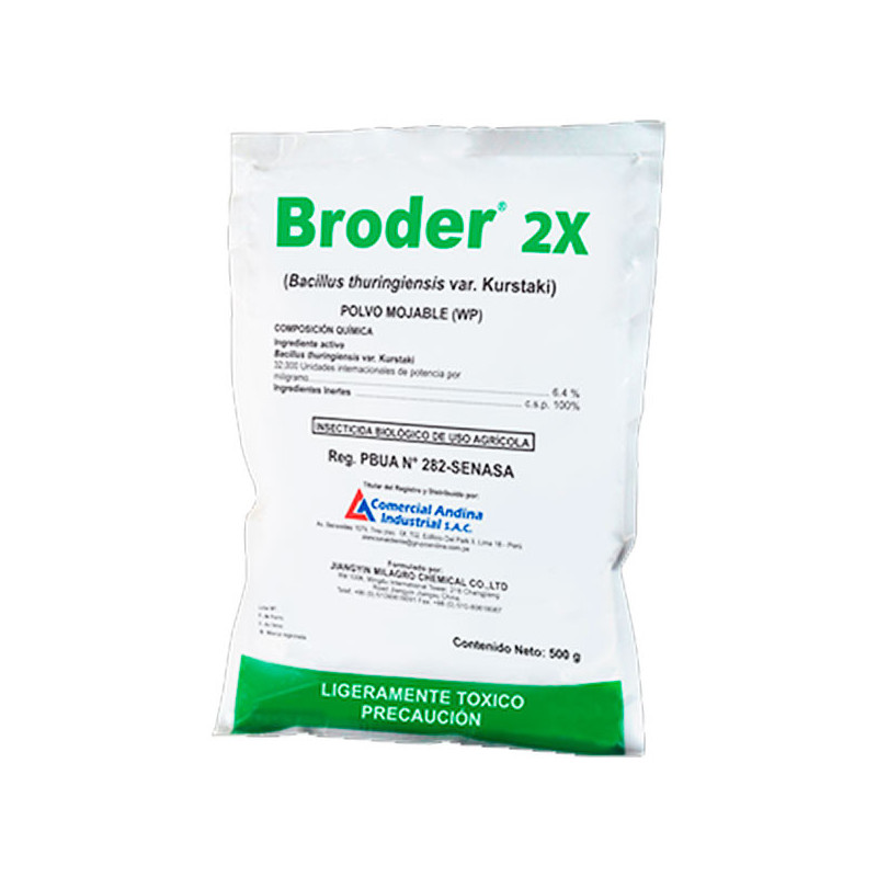  Broder 2X 500gr, Bacillus thuringiensis var. Kurstaki Insecticida Biologico accion ingestion, CAISAC 32.20339 Broder 2X 500gr, 