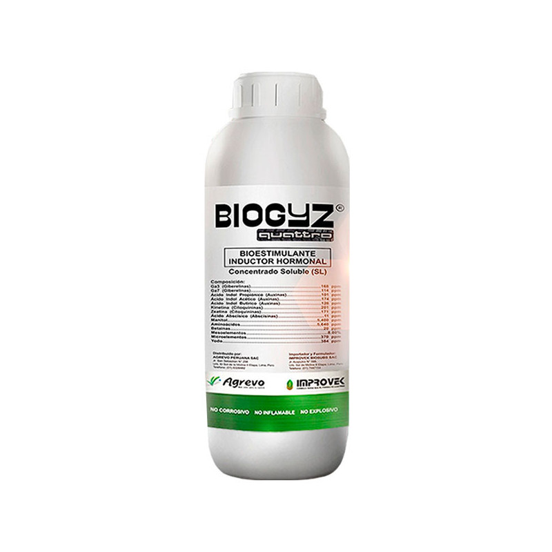  Biogyz Quattro 1/4L, Tetrahormonal Organico, Giberelinas, Auxinas, Citoquininas y Abscisinas, Agrevo 33.050847 Biogyz Quattro 1