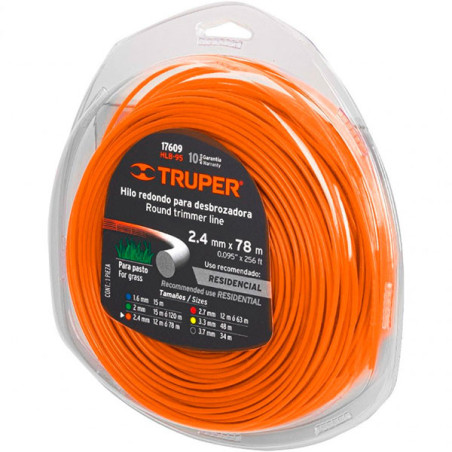  Hilo Redondo para desbrozadora 2.4mm x78M Blister, HLB-95 17609 Truper 21 Hilo Redondo para desbrozadora 2.4mm x78M Blister, HL